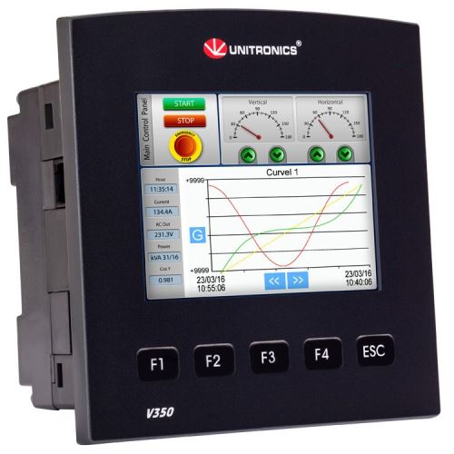 V350-J-RA22 Контроллер Vision экран 3.5 дюйма, вх./вых: 8DI, 8RO, 2AI/DI, 2PT100/TC/DI, 2AO, Плоская панель Unitronics