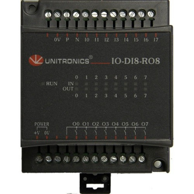 IO-DI8-RO4 Комбинированный модуль дискретного ввода/вывода 8DI, 4RO, 24VDC Unitronics